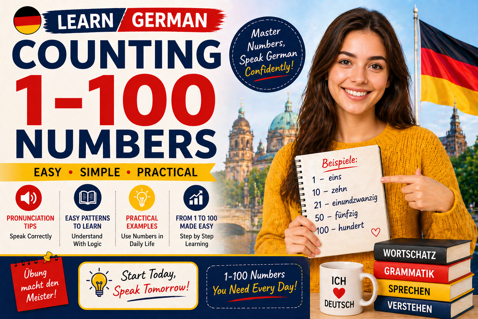German Counting Chart German Counting 1–100 Numbers for Beginners - Lingua Nest