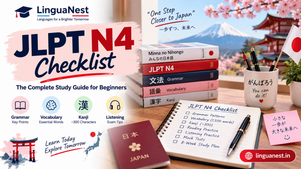 JLPT N4 checklist with grammar, vocabulary, kanji, listening and study plan