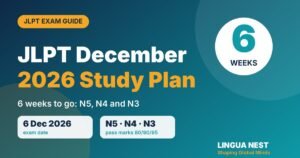 JLPT December 2026 six-week study plan for N5, N4 and N3 with exam date 6 December 2026